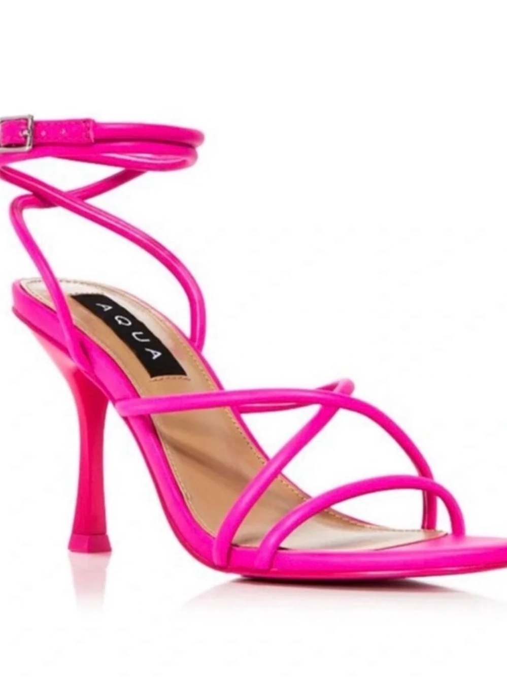 Aqua Neon Pink sz 8.5 comfy Strappy Ankle-Tie Stiletto Sandal
